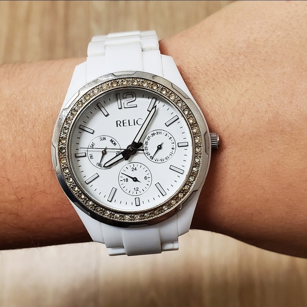 Relic White Three-Hand Stainless Steel Watch